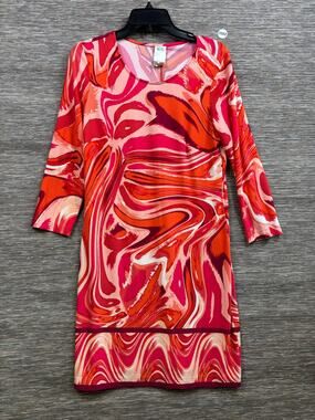 Ali Ro Dress Womens Size 10 Pink Psychedelic Print Sheath Knee Length 3/4 Sleeve